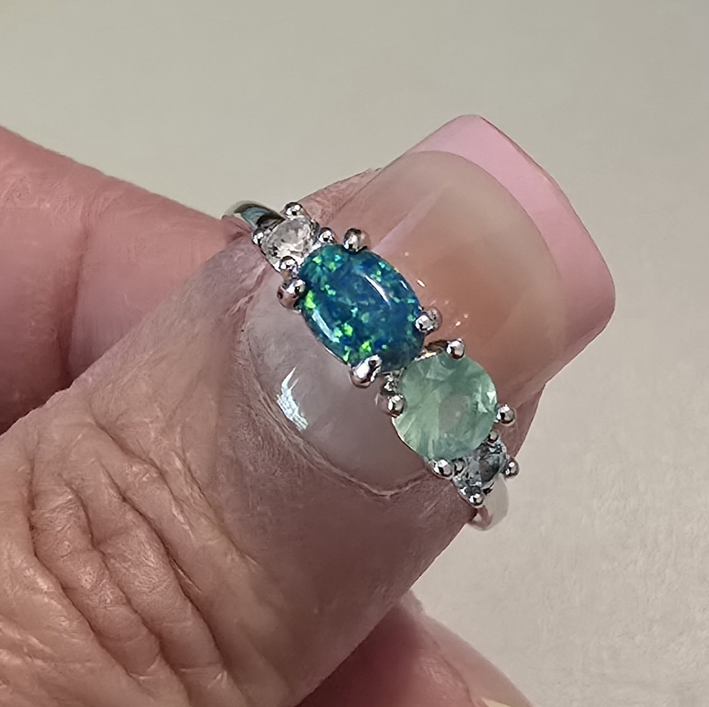 Bomb Party Blue Green Fire Opal Ring